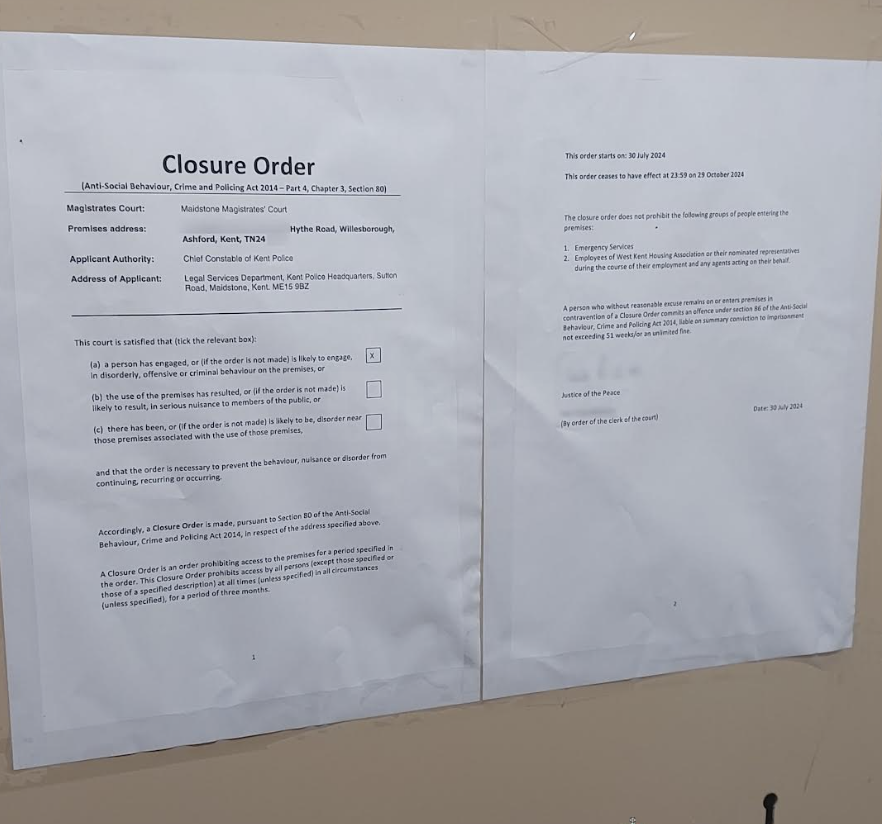 A flat in Ashford that raised concerns amongst nearby residents about crime and anti-social behaviour has been closed down by Kent Police