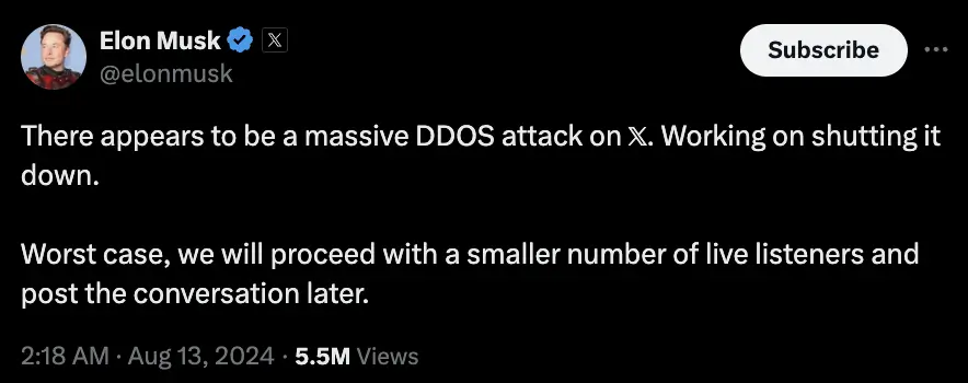 Massive DDOS Attack Disrupts ? During Elon Musk and Donald Trump Event