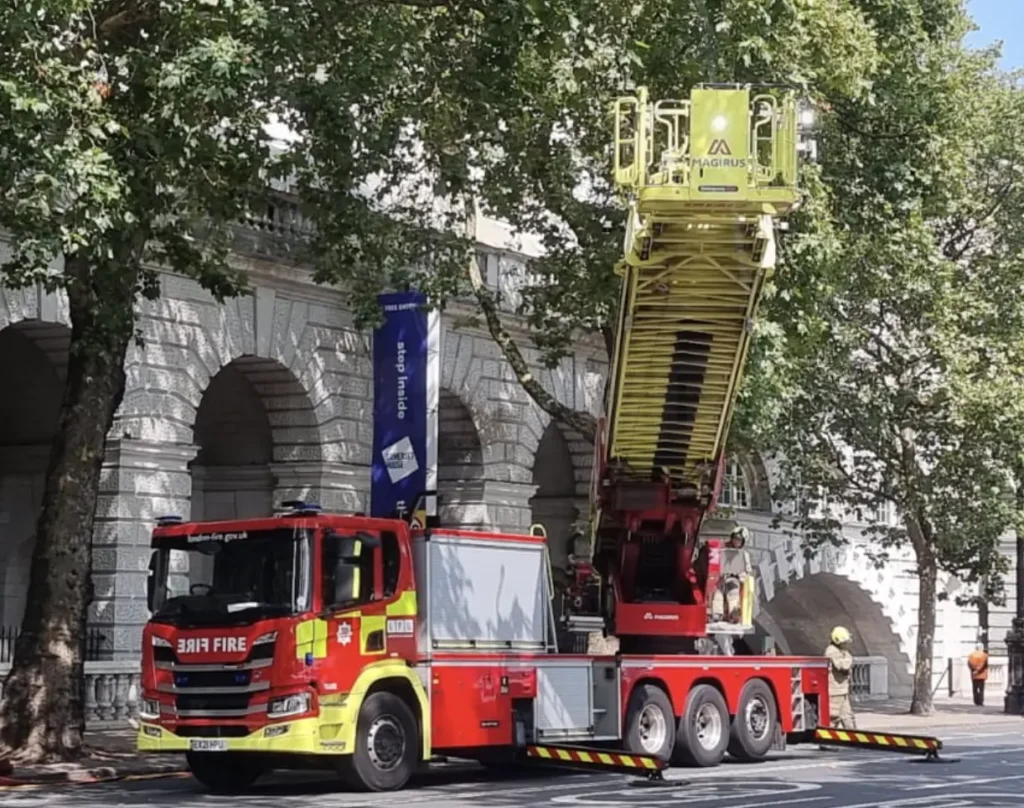 Area Template Firefighters Battle Blaze at Somerset House in Central London