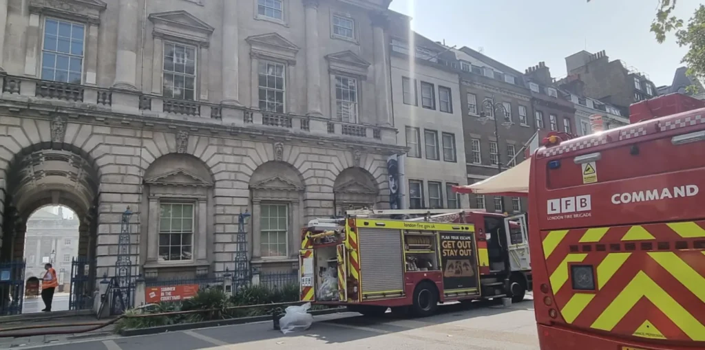 Area Template Firefighters Battle Blaze at Somerset House in Central London