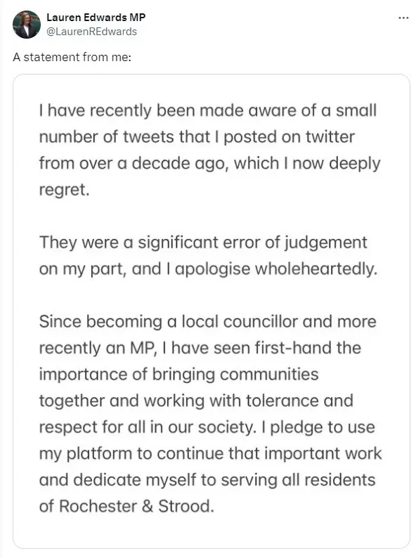 Labour Mp For Rochester And Strood, Lauren Edwards, Apologises After Offensive Tweets From 2009 Resurface Labour MP for Rochester and Strood, Lauren Edwards, Apologises After Offensive Tweets from 2009 Resurface