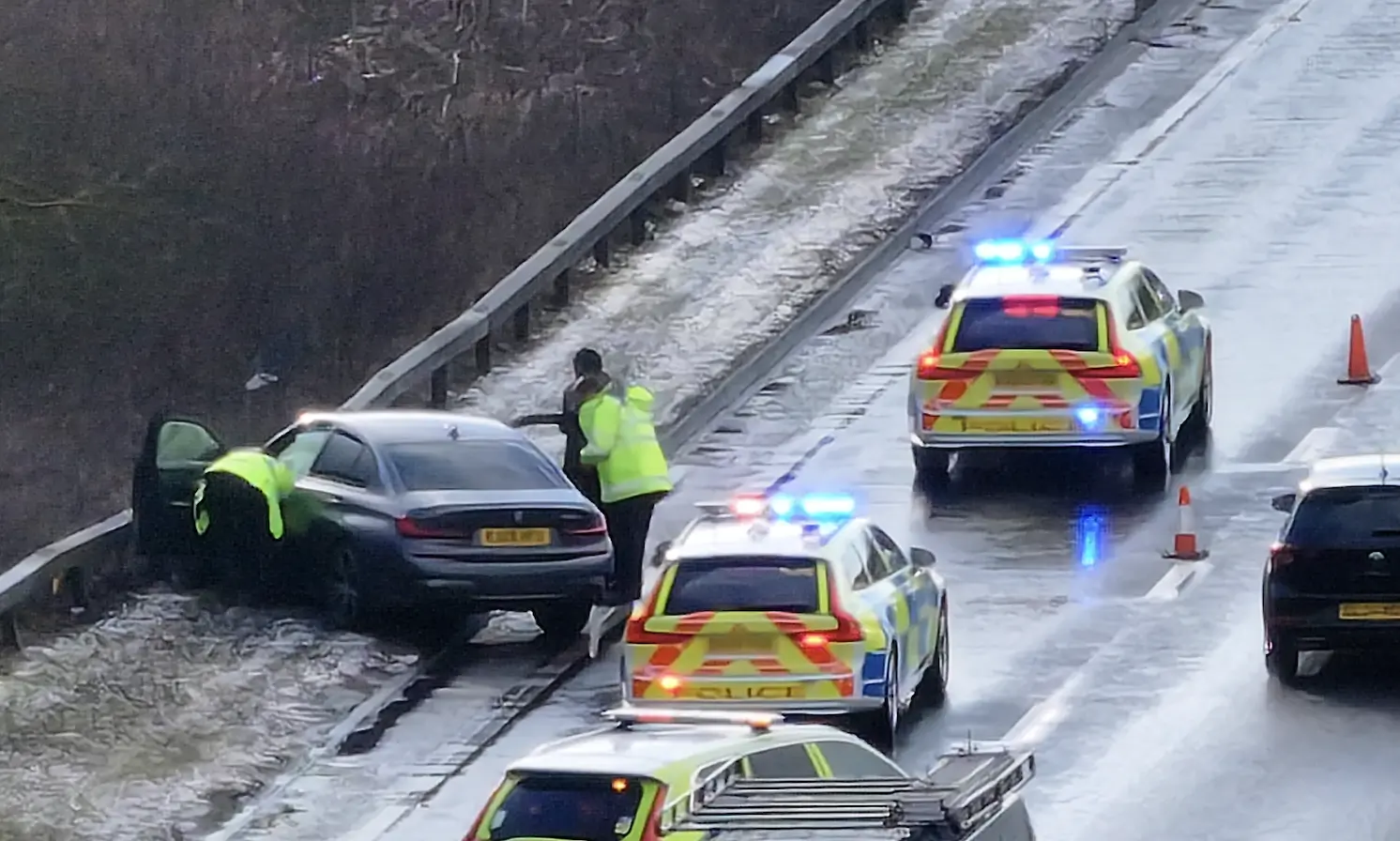 Traffic Held on A20 After Vehicle Spins Out in Severe Weather