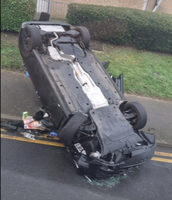 Early Morning Three-Vehicle Crash on Mollison Drive Leaves Car Overturned
