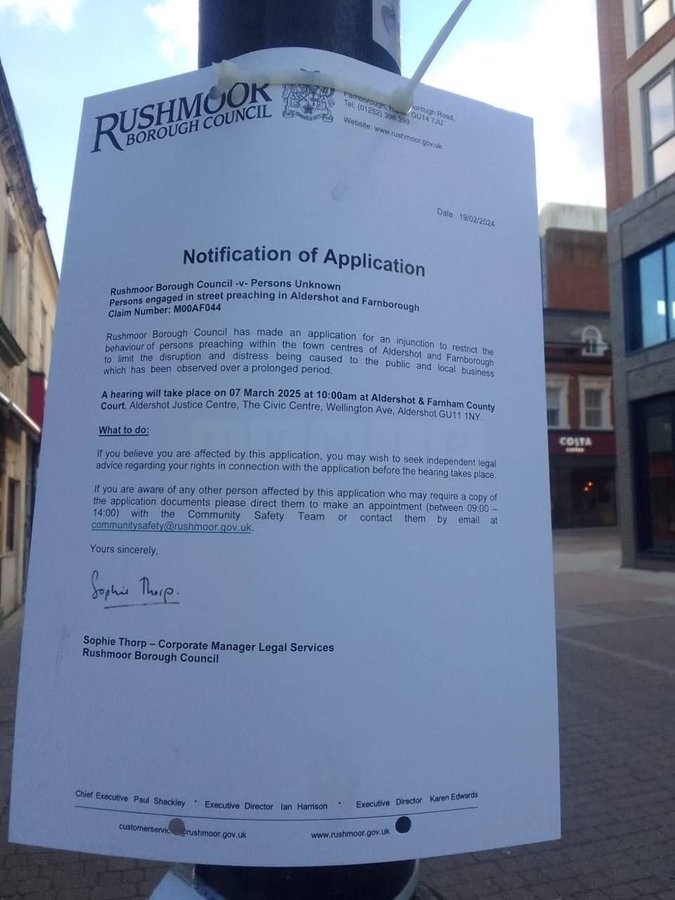 Rushmoor Borough Council Seeks Injunction Against Street Preaching in Aldershot and Farnborough