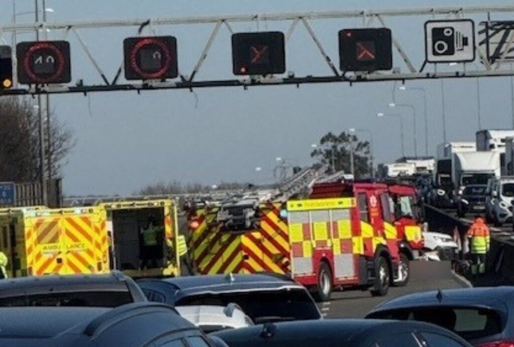 Three people have been taken to hospital following a serious multi-vehicle collision on the M25 this morning