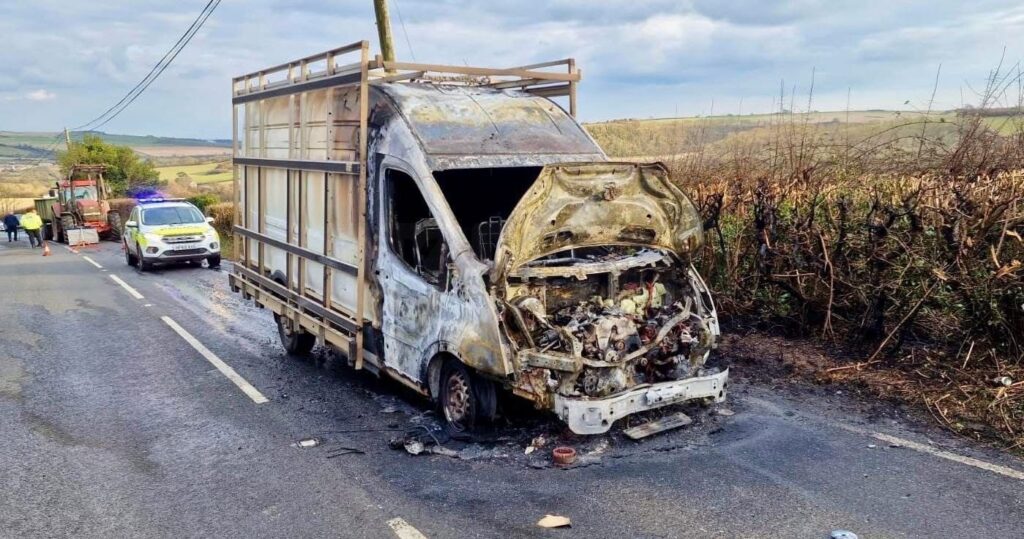 Van Fire Sparks Emergency Response on A356 Near Maiden Newton