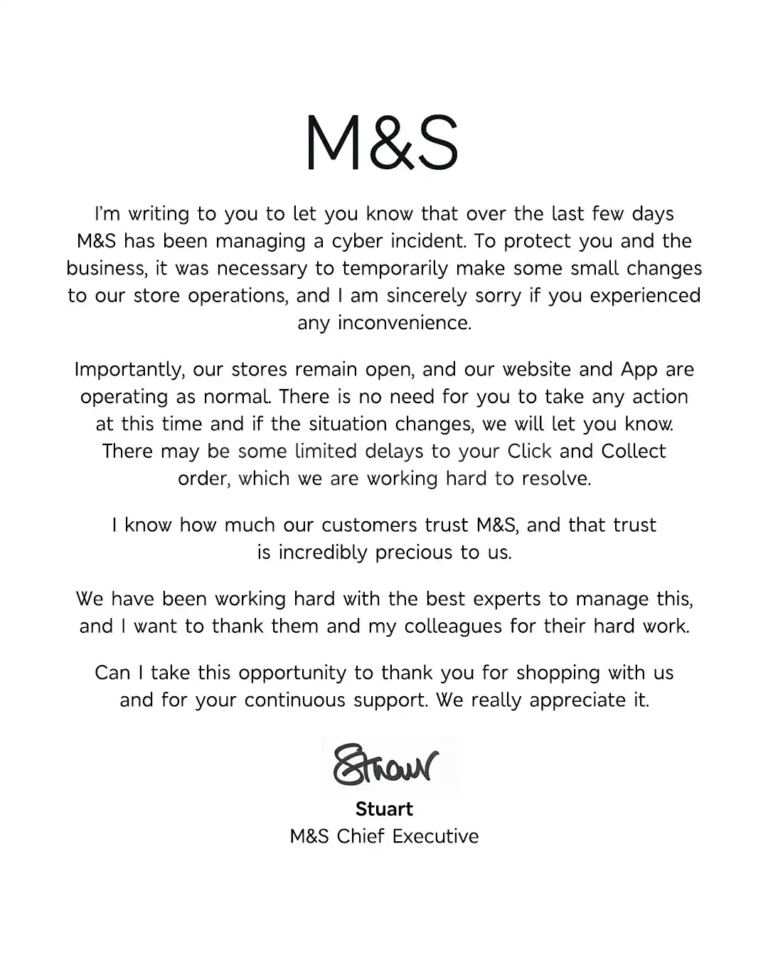 M&S Cyber Incident Prompts Operational Changes but Stores Remain Open