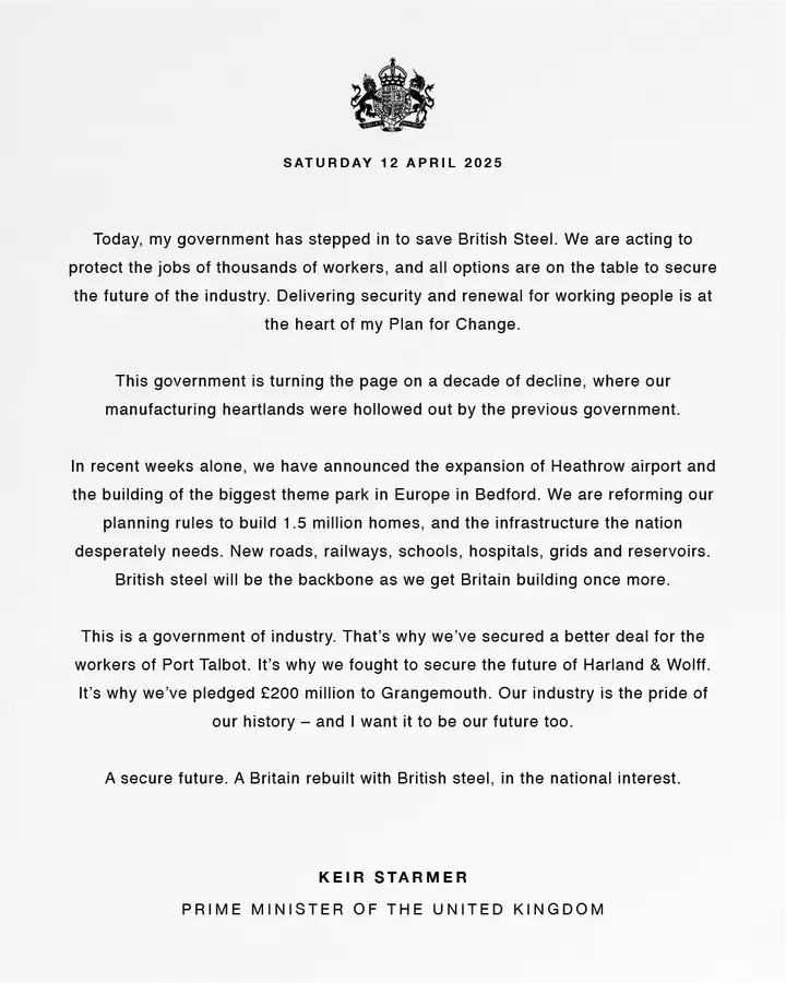 King Grants Royal Assent To Emergency Steel Bill, Saving Scunthorpe Plant From Closure King Grants Royal Assent to Emergency Steel Bill, Saving Scunthorpe Plant from Closure