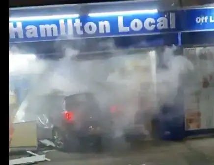 Car Crashes into Feltham Shopfront and Catches Fire in Dramatic Late-Night Incident