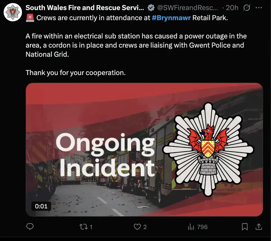 Substation Fire Near Lakeside Retail Park Leaves Brynmawr In The Dark — Power Outages And Safety Concerns Mount Substation Fire Near Lakeside Retail Park Leaves Brynmawr in the Dark — Power Outages and Safety Concerns Mount