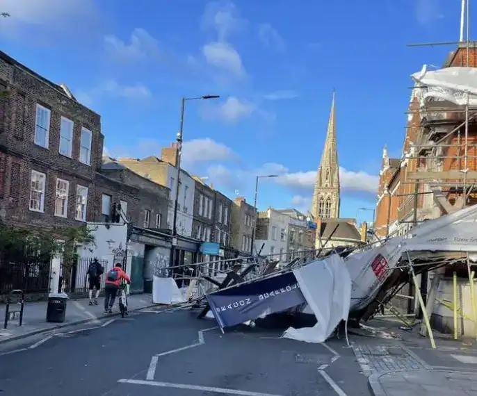 Carnage On Stoke Newington High Street As Scaffolding Collapses, Crushing Car And Causing Travel Chaos Carnage on Stoke Newington High Street as Scaffolding Collapses, Crushing Car and Causing Travel Chaos
