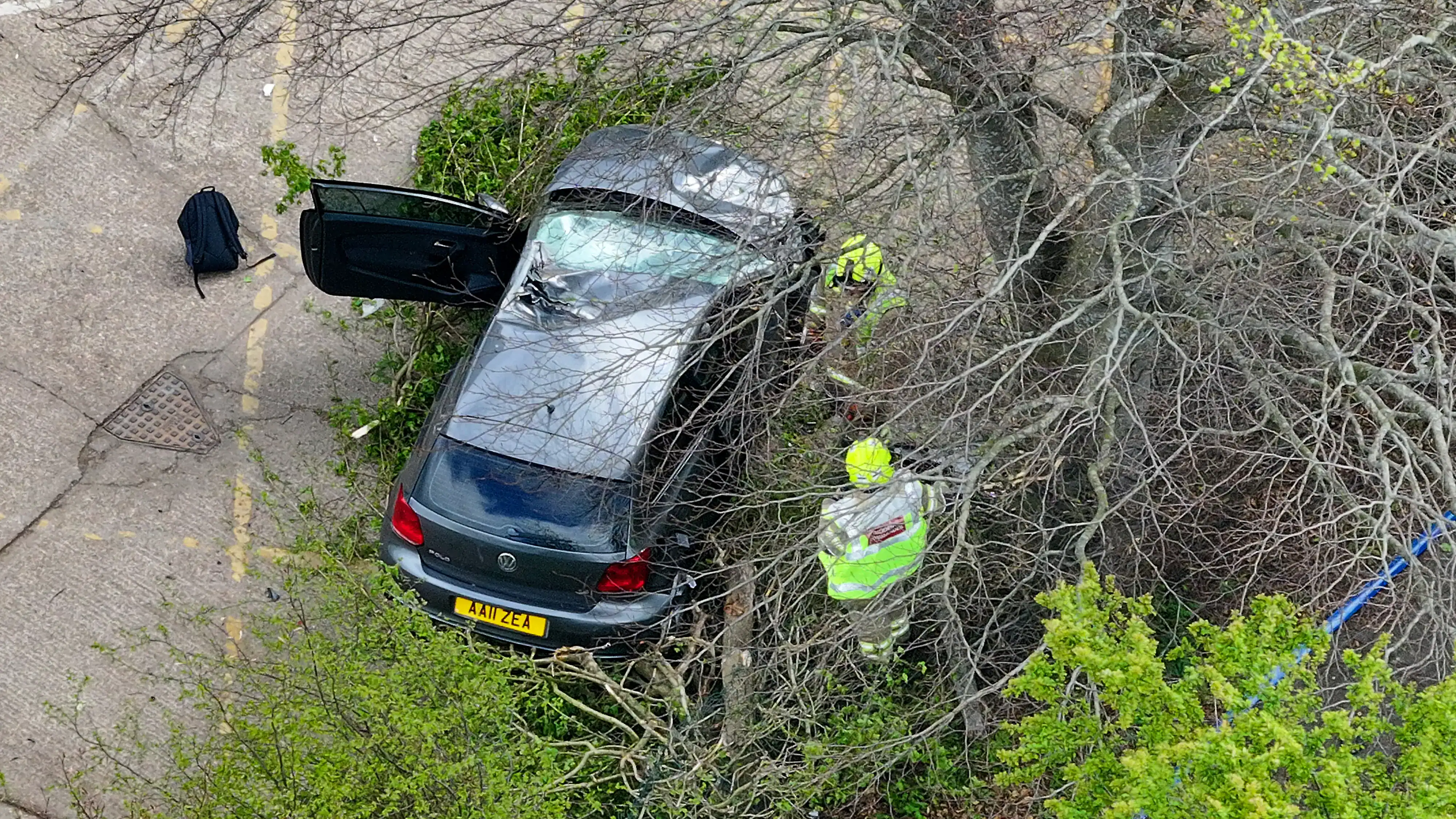 Dramatic Crash Sees Car Fly Off A20 Slip Road into Service Yard near M25