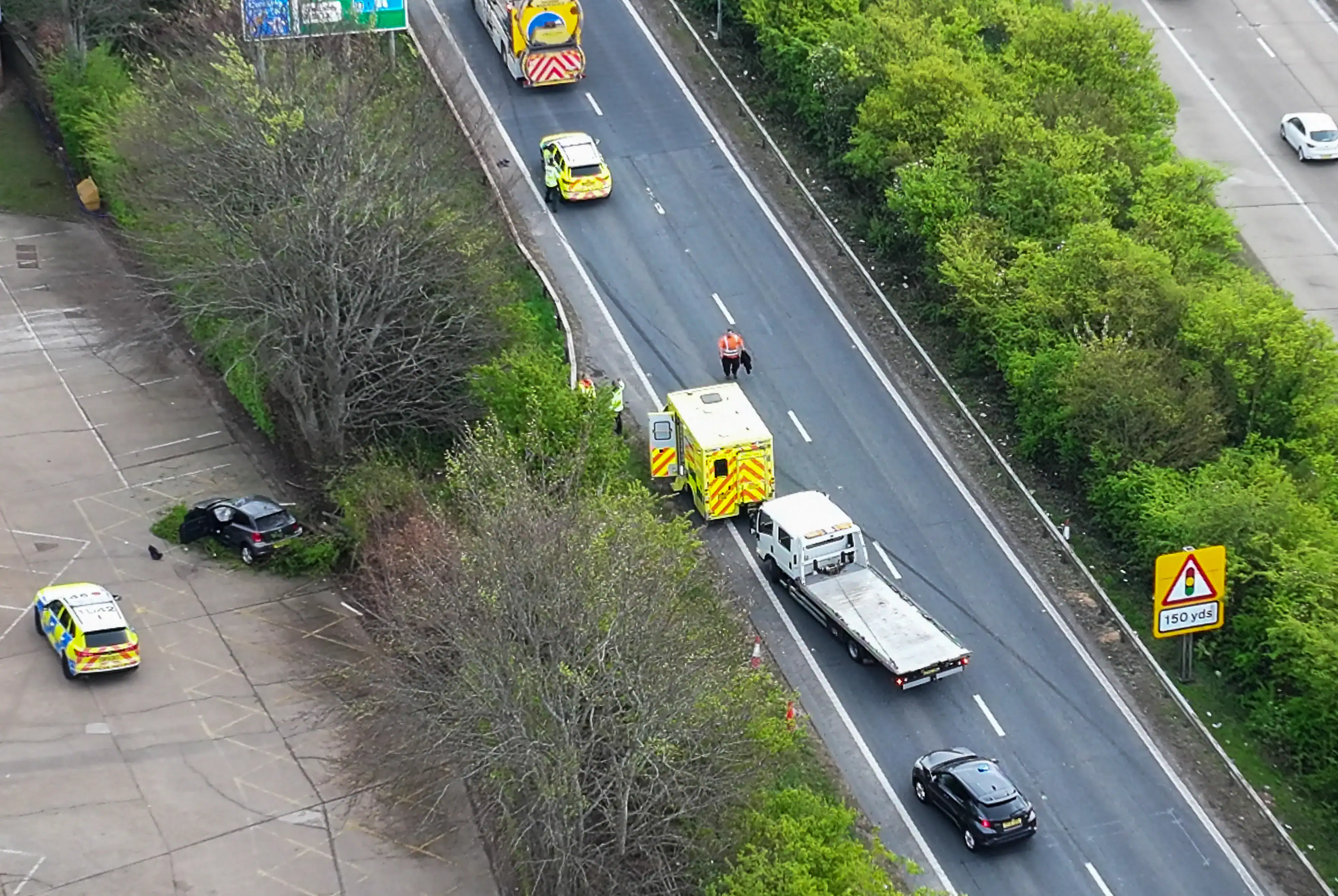Dramatic Crash Sees Car Fly Off A20 Slip Road into Service Yard near M25