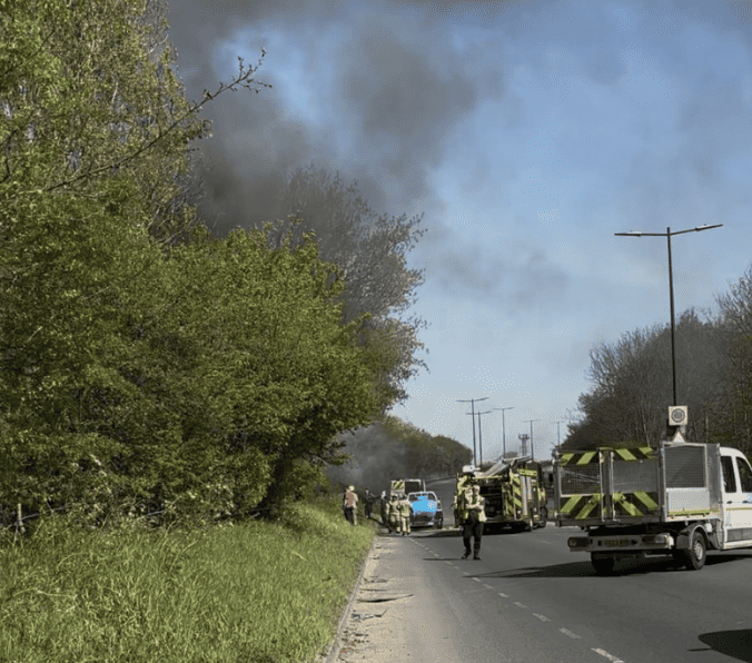 Car Crashes rolls and Catches Fire on Eastern Way, Thamesmead