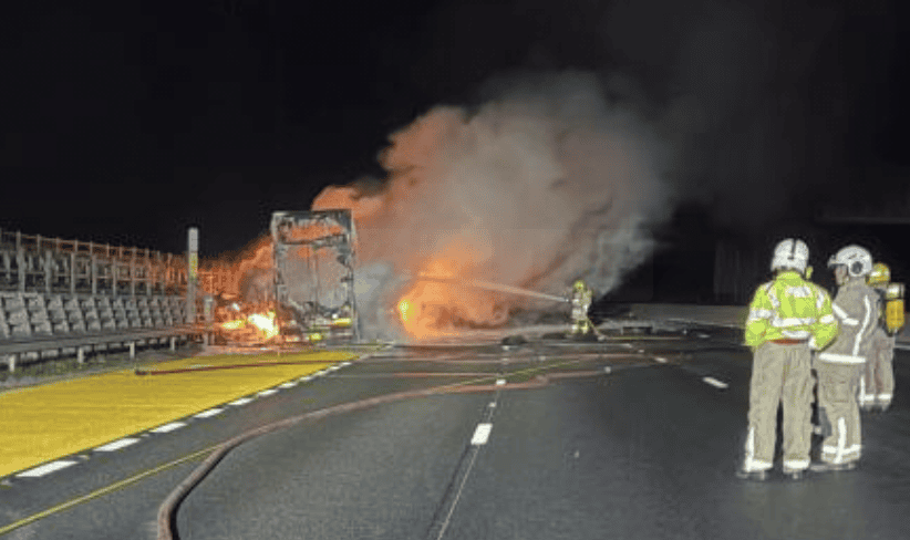 M6 Closed Northbound After Lorry Fire Near Haydock