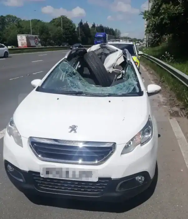 M6 Miracle Escape as Detached HGV Wheel Smashes Into Car — Father and Son Avoid Tragedy