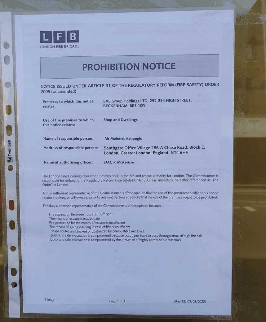 Beckenham Kebab Shop Shut Down Over ‘Serious’ Fire Safety Risks