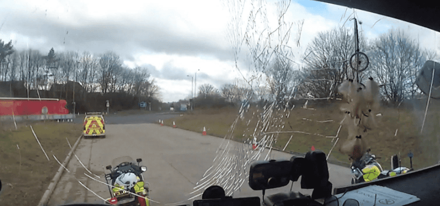 HGV With Smashed Windscreen Stopped on Motorway and Banned