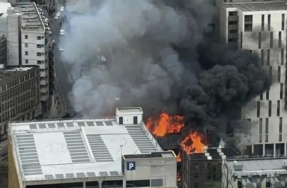 Large Fire Erupts at Derelict Hotspur Press in Manchester City Centre
