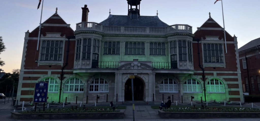Hendon Town Hall Glows Green to Honour Grenfell Victims
