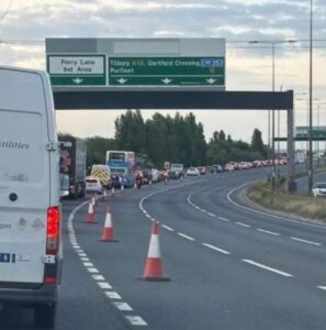 A13 Eastbound Closed at Rainham Due to Crash