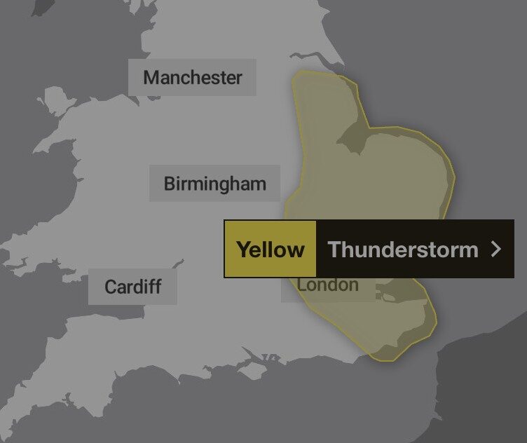 Yellow Weather Warning Issued for London & South East: Thunderstorms Set to Disrupt Travel and Outdoor Plans