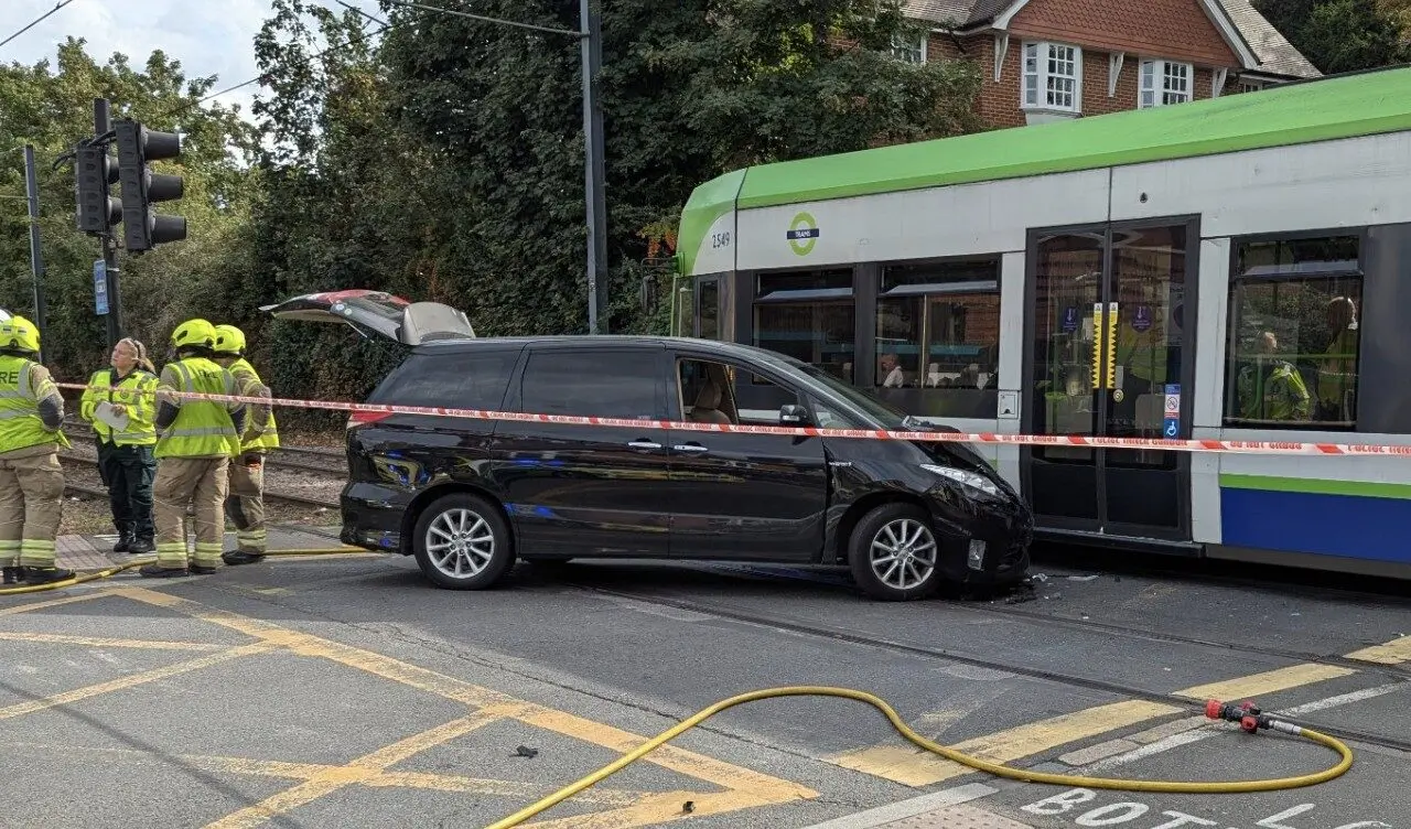 Minivan Collides With Tram in Kingston Road, Wimbledon – Emergency Services on Scene