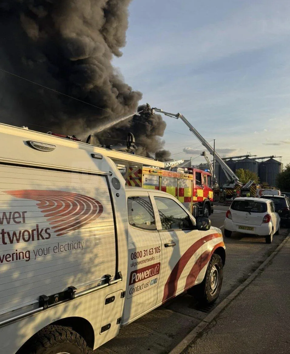 Major Fire at Industrial Building in Witham Prompts Large Emergency Response