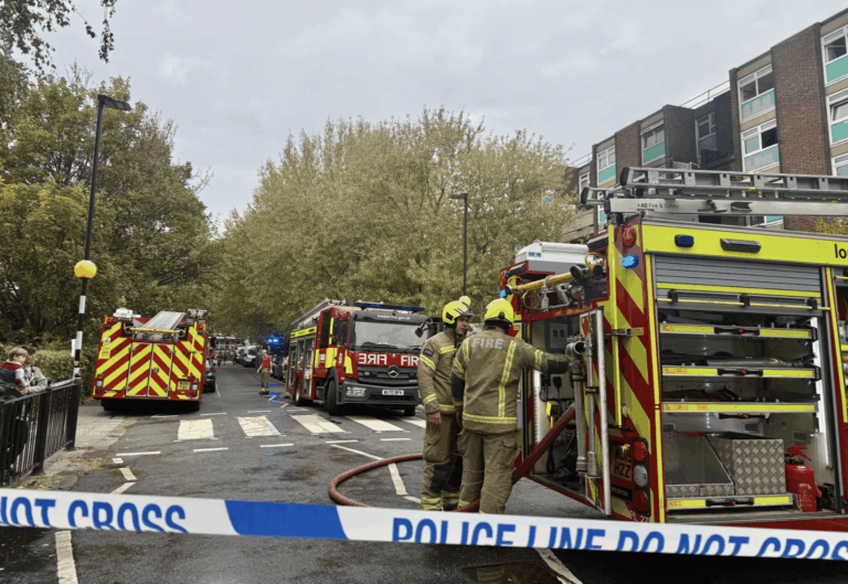 Four people and dog rescued from fire at six storey flat block in Bethnal Green