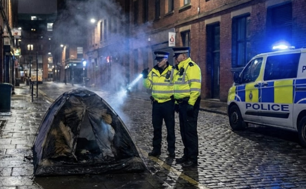 Tent Blaze in Manchester: Officers Rescue Homeless Man from Flames