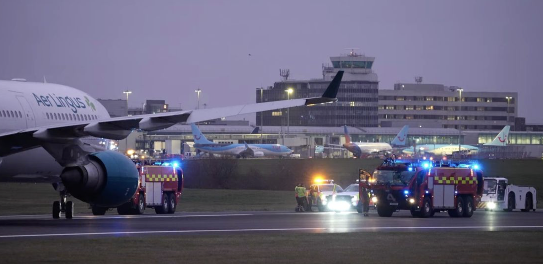 Aer Lingus Plane Surrounded by Fire Engines After Emergency Manchester Landing