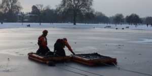 Two Kids Stranded on Icy Pond Island in East London