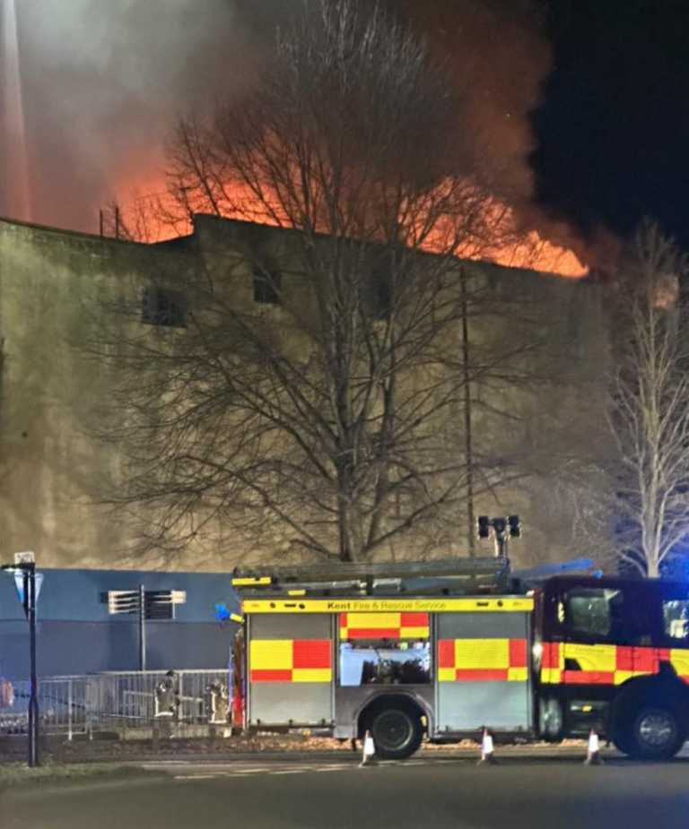 Kent: Firefighters continue to Battle Huge Fire at Derelict Building in Canterbury image