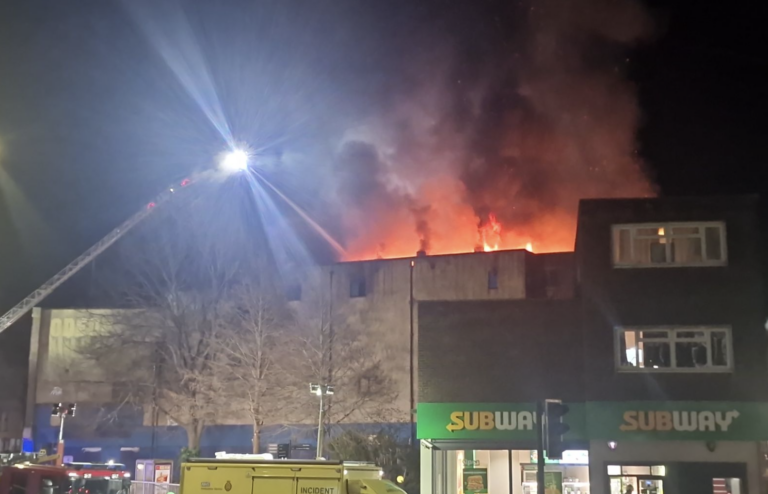 Kent: Firefighters continue to Battle Huge Fire at Derelict Building in Canterbury image