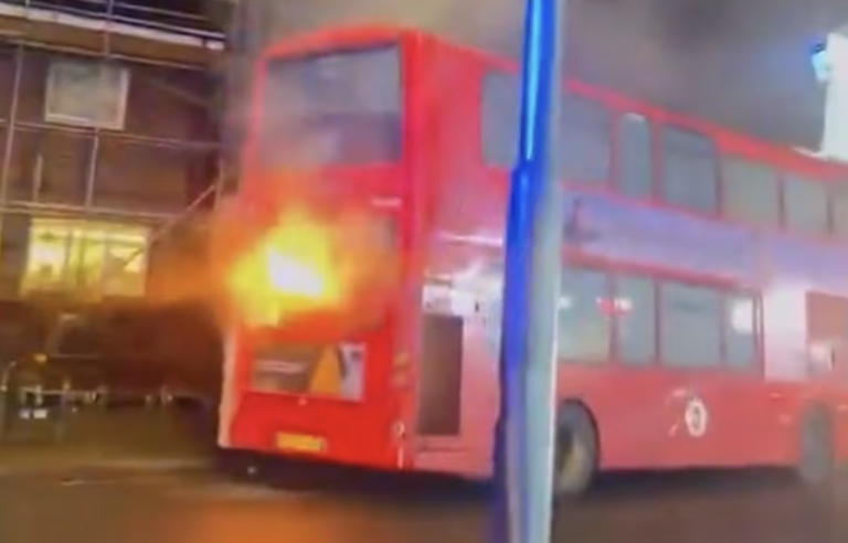 Terrified Commuters Flee as Double Decker Bus Bursts Into Flames in North West London image
