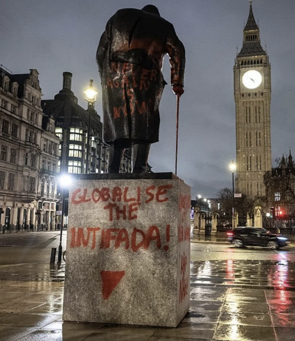 Man, 38, Arrested After Winston Churchill Statue Vandalised with ‘Zionist War Criminal’ Graffiti image