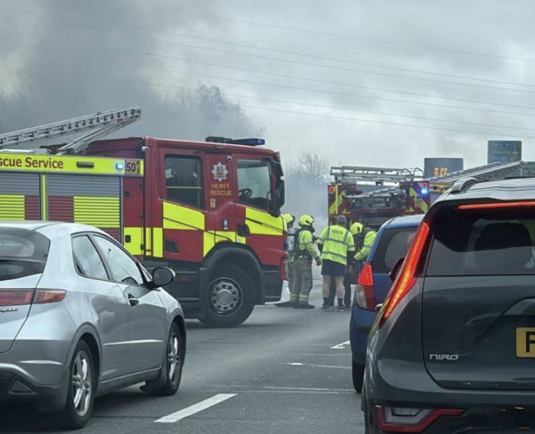 Car Blaze Sparks Chaos on A13 near Dagenham image