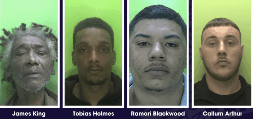 Four Friends Have Been Jailed For A Total Of 36 Years After Officers Stormed Into A Flat And Found A Haul Of Guns, Ammunition, Cash, And Drugs.
