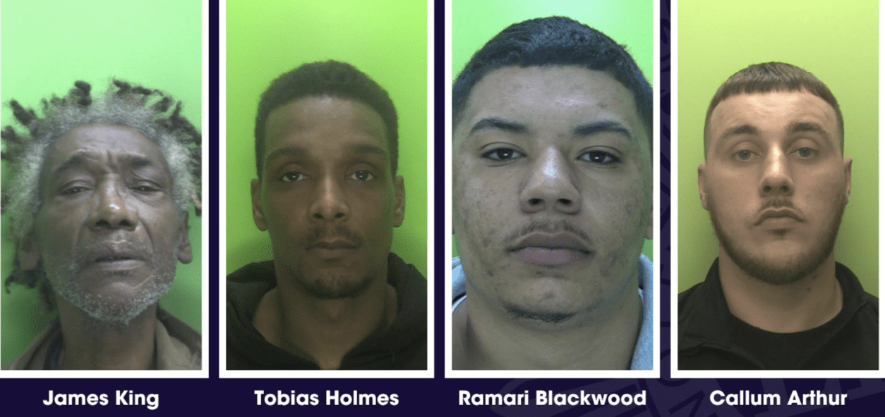 Four Friends Have Been Jailed For A Total Of 36 Years After Officers Stormed Into A Flat And Found A Haul Of Guns, Ammunition, Cash, And Drugs.