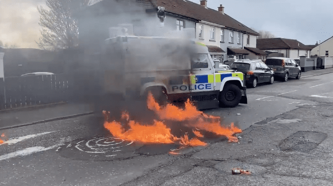 During An Illegal Republican Parade In Londonderry, Petrol Bombs And Other Objects Were Thrown At Police Officers, Targeted By A Group Of Youths Wearing Masks Who Set Fire To Bins And Blocked A Main Road