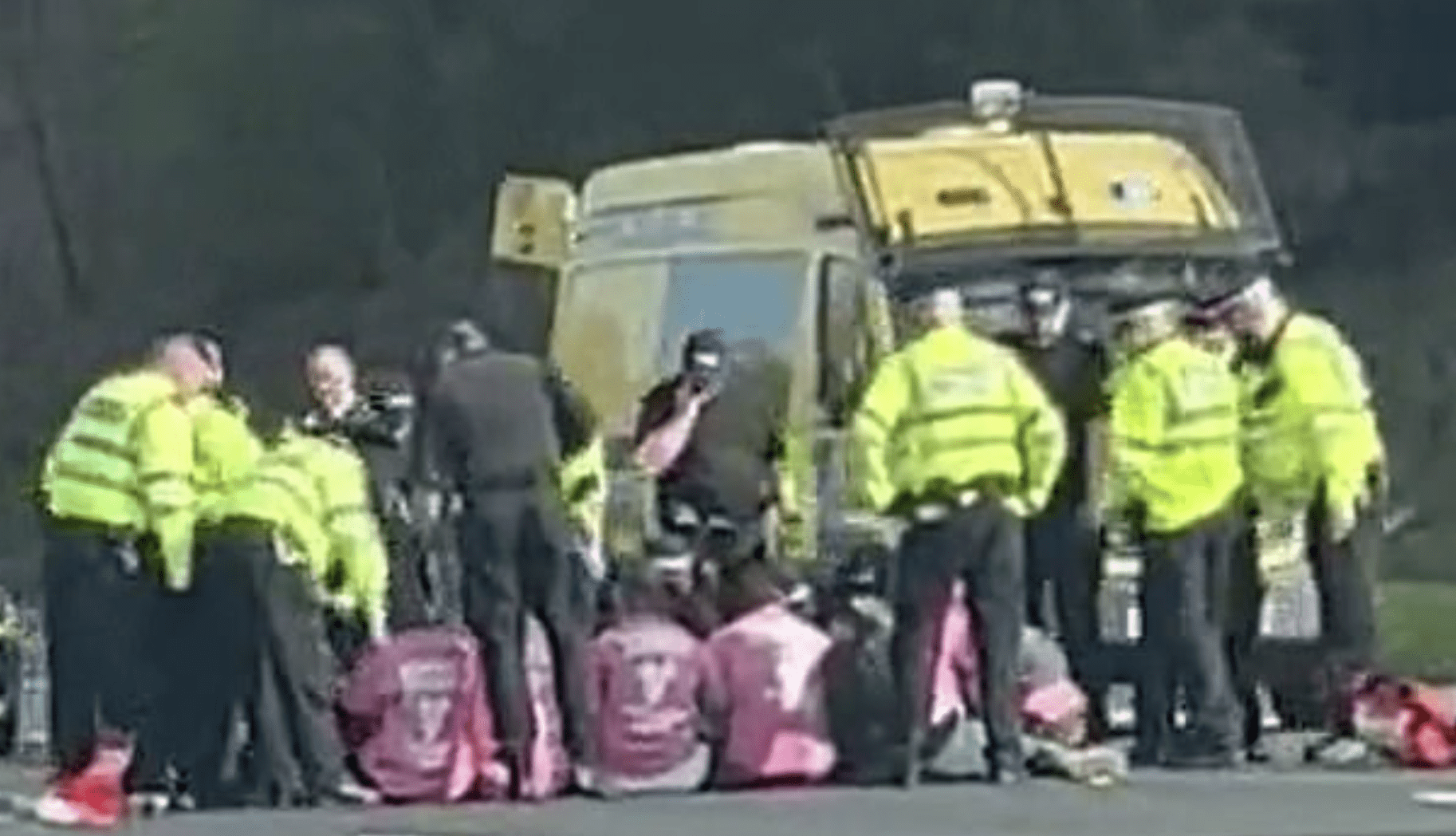 Animal Rights Activists Who Delayed The Start Of The Grand National Earlier Today Have Now Glued Themselves To The M57 Motorway In Protest Of The Event