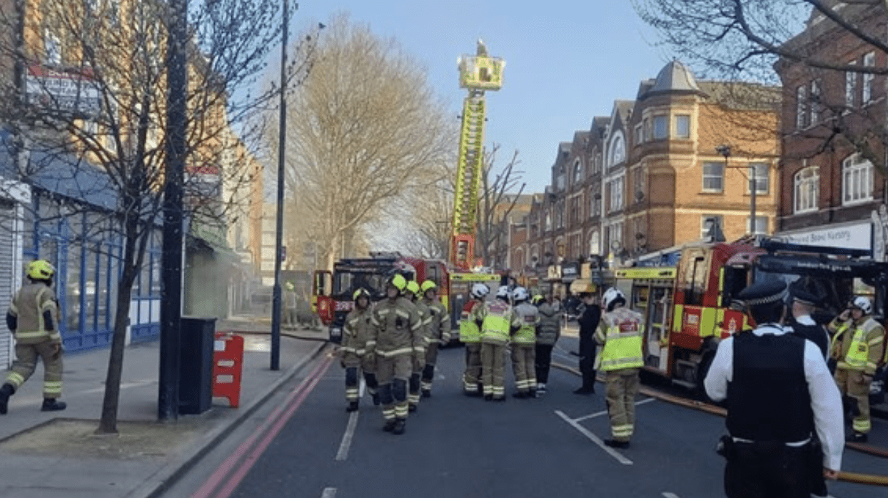 Ten Fire Engines And Around 70 Firefighters Tackled A Fire At A Takeaway Restaurant With Flats Above On London Road In Norbury Yesterday Evening