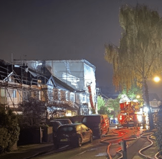 The Fire Entirely Destroyed The Roof Of A Two-story Terraced House With A Loft Under Construction, And It Also Damaged A Portion Of The First Floor