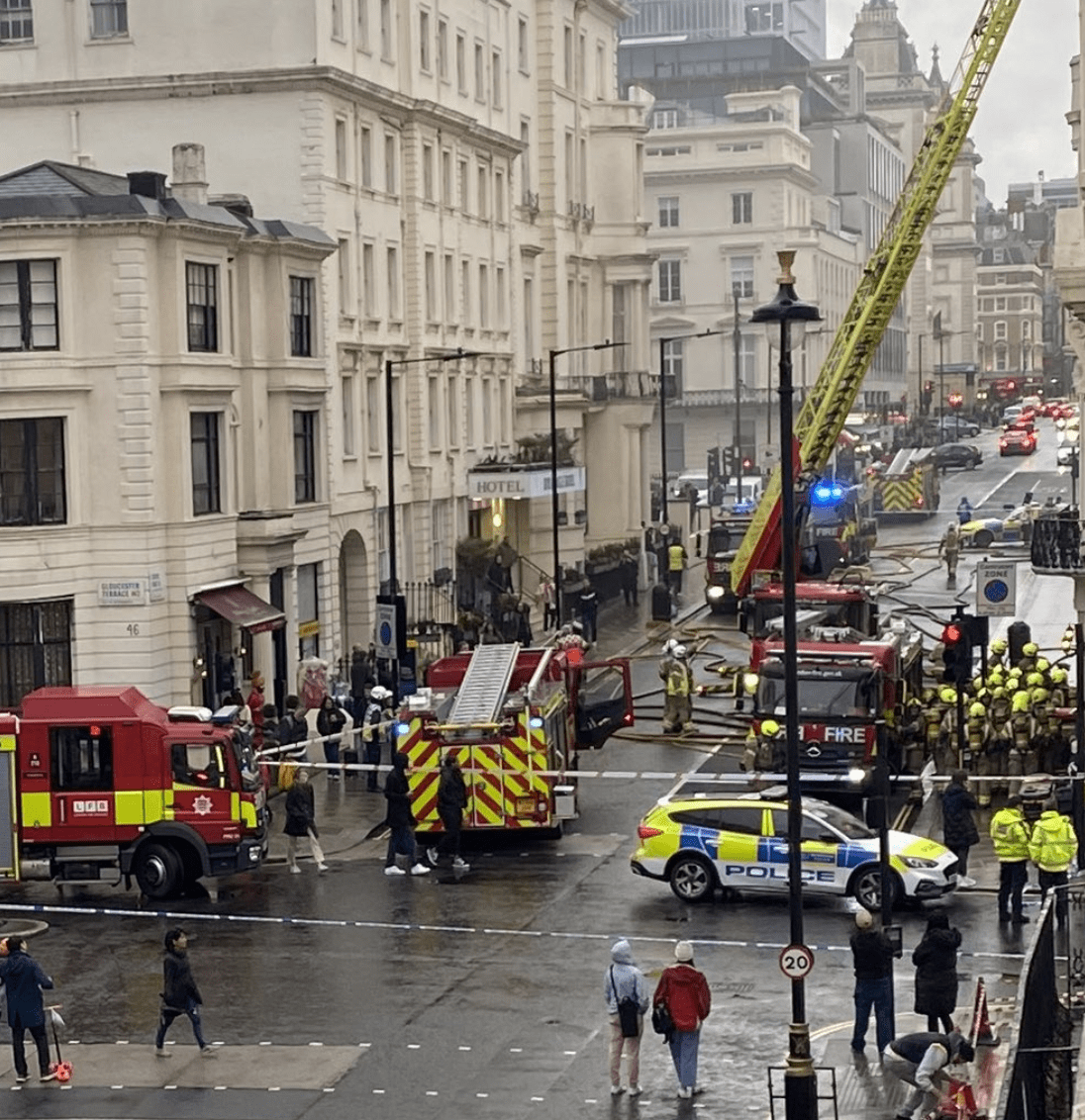 The Fire At A Hotel Near Paddington Railway Station Has Been Extinguished. At The Height Of The Fire, Half Of The Hotel's Ground Floor Was Ablaze, And Neighbouring Properties Were Evacuated