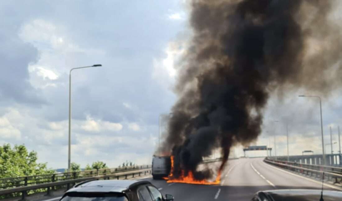 Van Fire Causes Traffic Chaos After  Dartford Crossing Qe2 Bridge Is Closed With Hours Of Delays Set To Continue