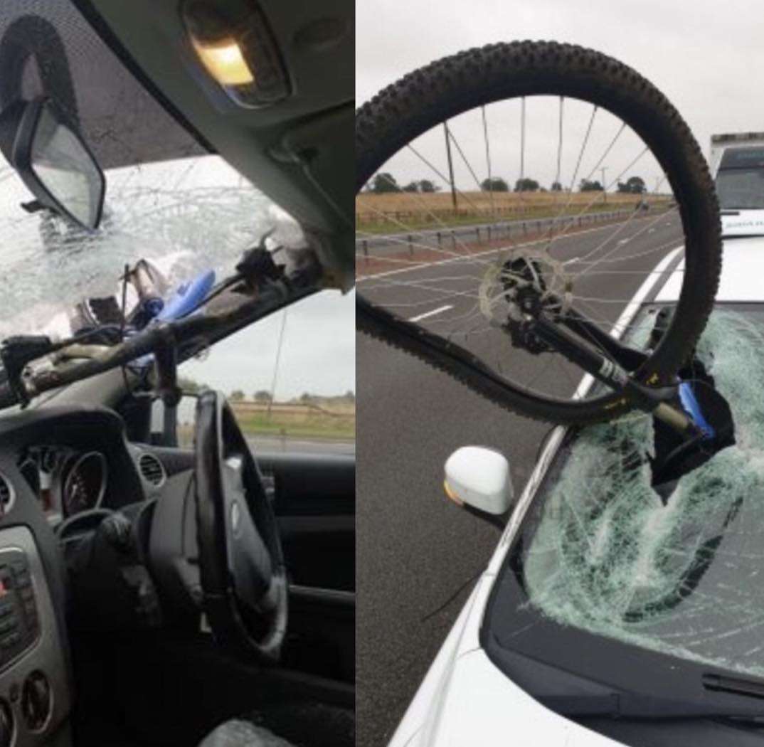 Road Policing Officers Are Appealing For Information After A Road Crash Involving A Bicycle Which Struck A Moving Car On The M9 After Coming Free From Another Vehicle