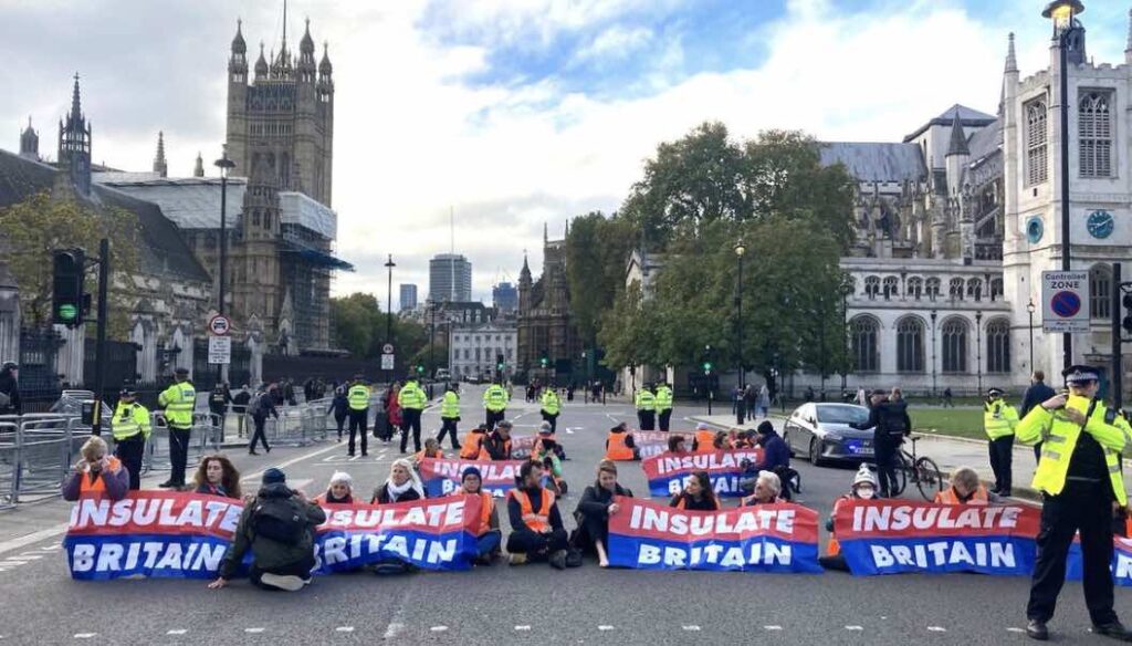 62 People Have Blocked Three Roads Around Parliament Square In Westminster This Morning