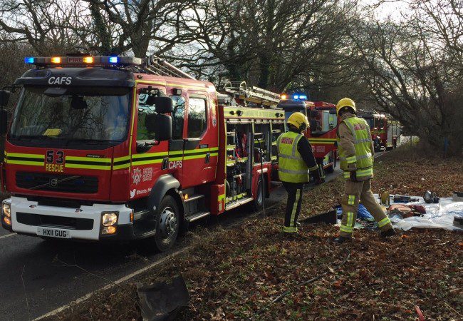 Fire Crews Cut Man  Free from Van following Crash near Nursling