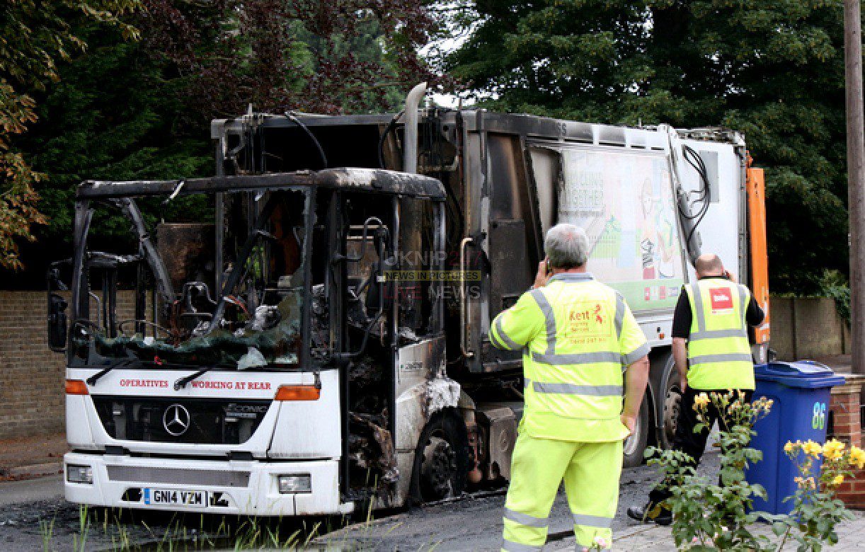 What aload of Rubbish in Faversham after Dustcart Catches Fire causing jams back to the M2 Motorway