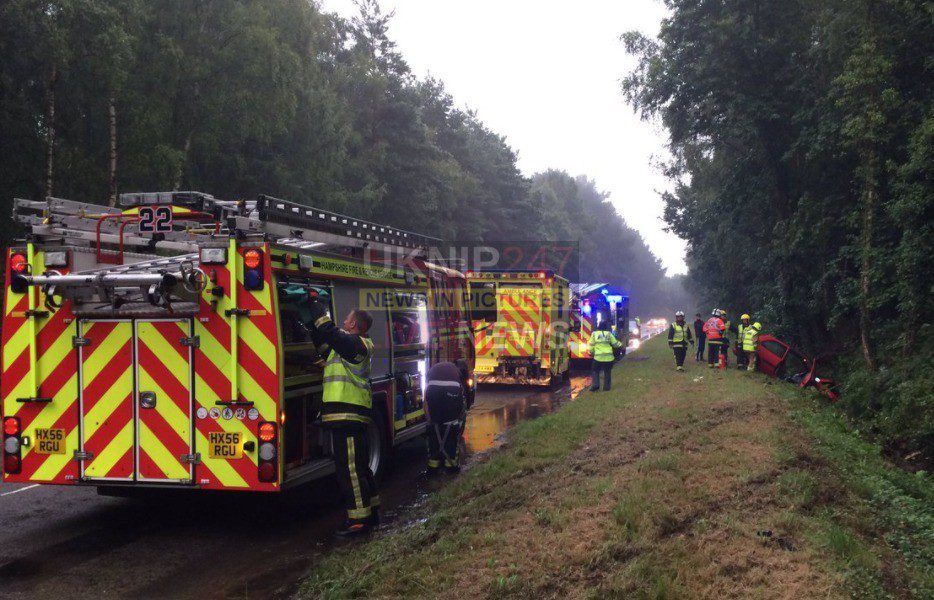 Fire crews free Trapped driver After vehicle leaves the road  in Boarhunt